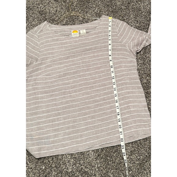 C&C California Striped Linen Long Sleeve Top Women Size S Beige White Boat Neck - Picture 6 of 6